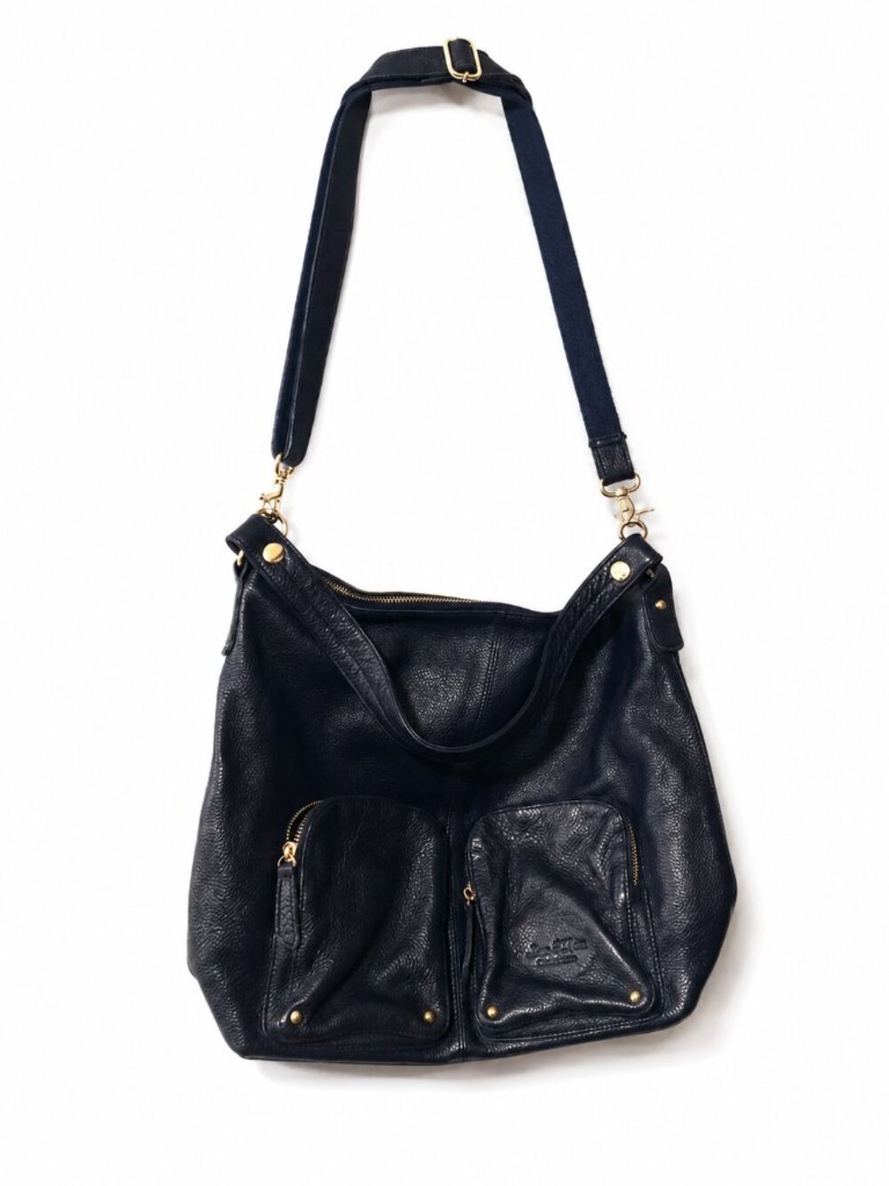 Sam & Kate Park Avenue Navy Pebbled Leather Hobo Crossbody Leopard Lined Bag
